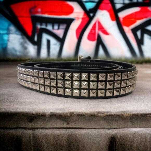 Hot Topic Pyramid Studded Belt 34 NEW FAUX Black Leather Studs Punk Goth Rocker. - Picture 16 of 16